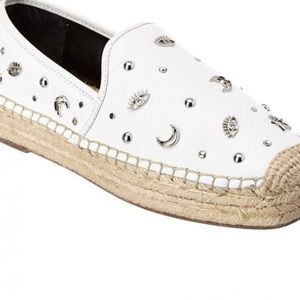 REBECCA MINKOFF | white and silver Beatriz evil eye moon espadrilles size 7
